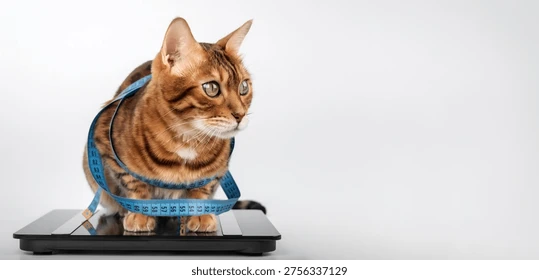 Neutered cat sitting on a scale